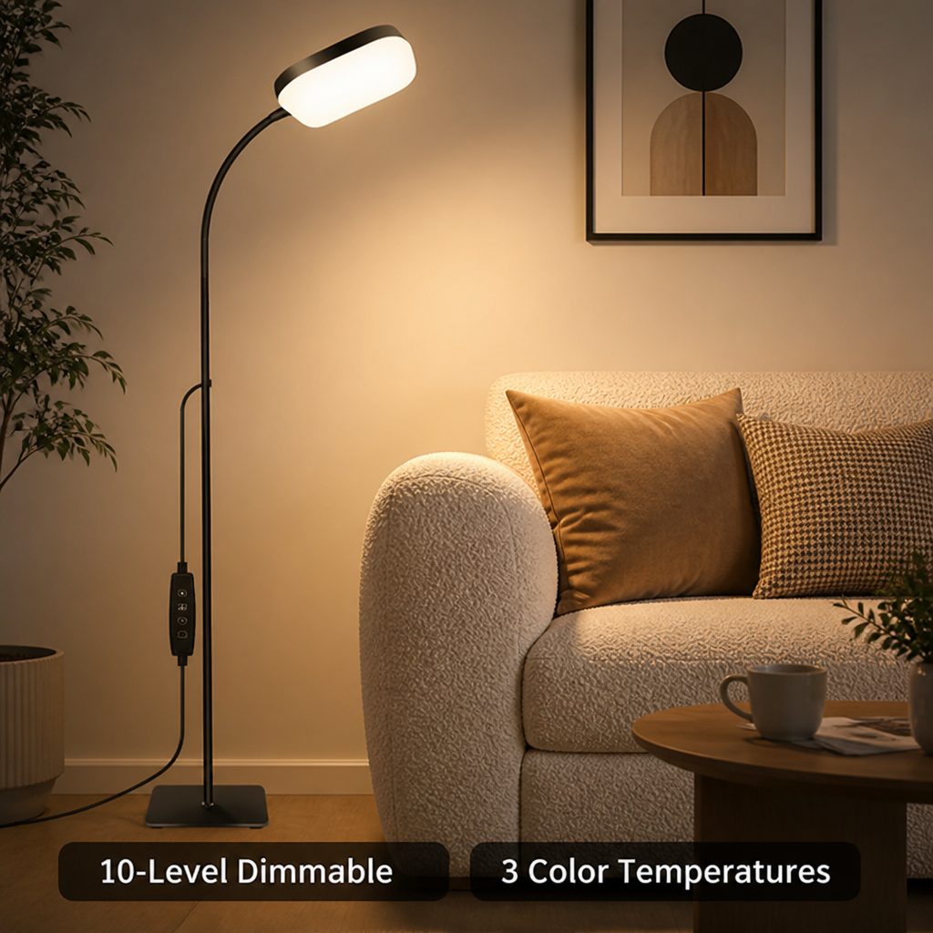 Modern Black Metal LED Gooseneck Floor Lamp