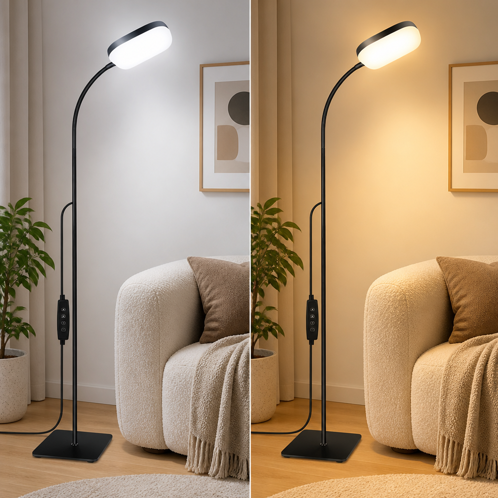 Modern Black Metal LED Gooseneck Floor Lamp