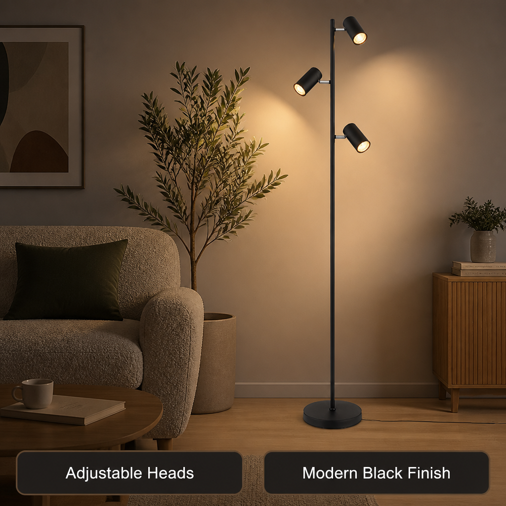 Modern Black Metal Swivel-Head Floor Lamp