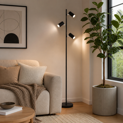 Modern Black Metal Swivel-Head Floor Lamp