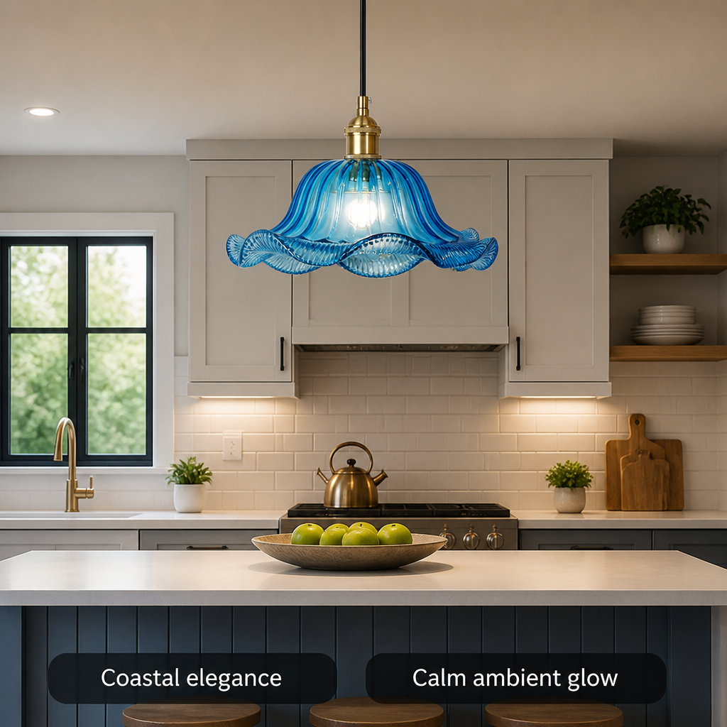 Modern Blue Glass Round Pendant Light