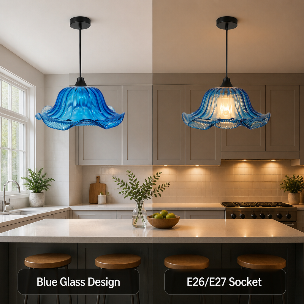 Modern Blue Glass Round Pendant Light