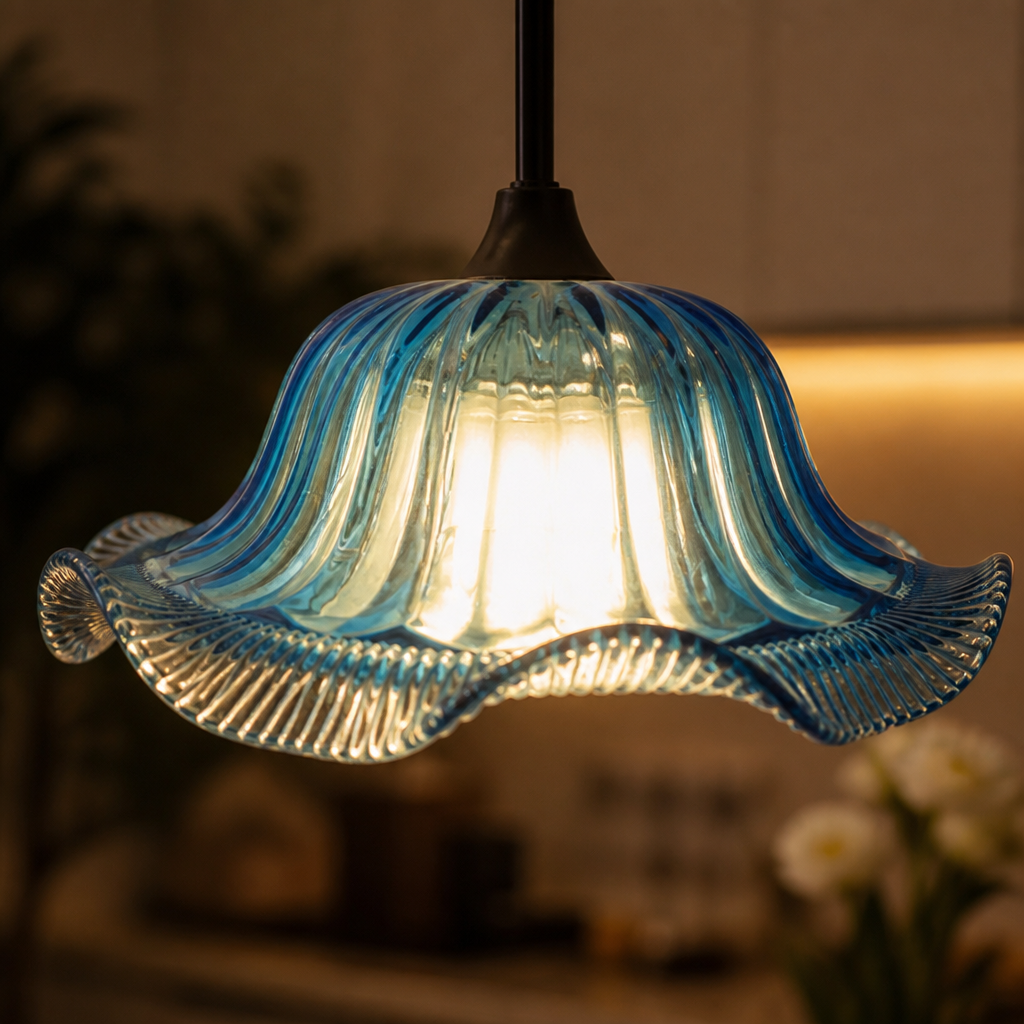 Modern Blue Glass Round Pendant Light