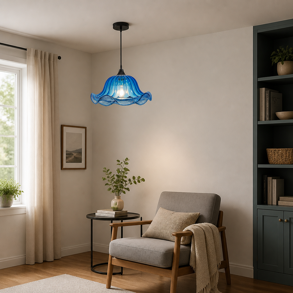 Modern Blue Glass Round Pendant Light