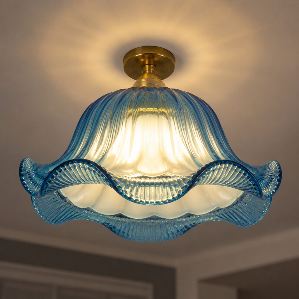 Modern Blue Glass Round Pendant Light