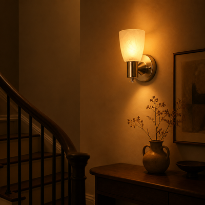 Modern Brushed Nickel Frosted Glass Wall Sconce