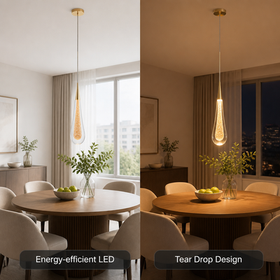 Modern Crystal Glass LED Tear-Drop Pendant Light