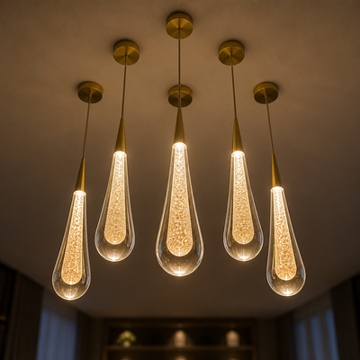 Modern Crystal Glass LED Tear-Drop Pendant Light