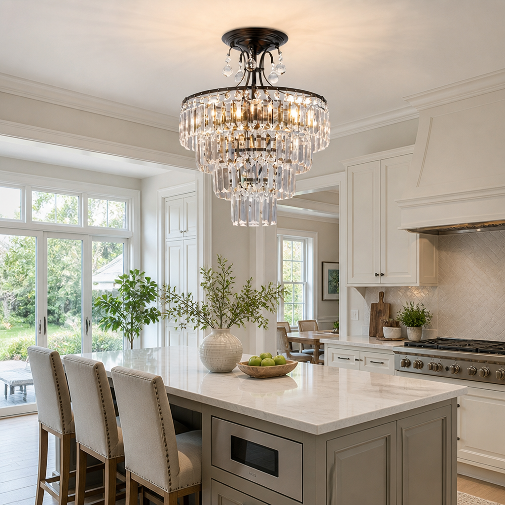 Modern Crystal Semi-Flush Ceiling Light