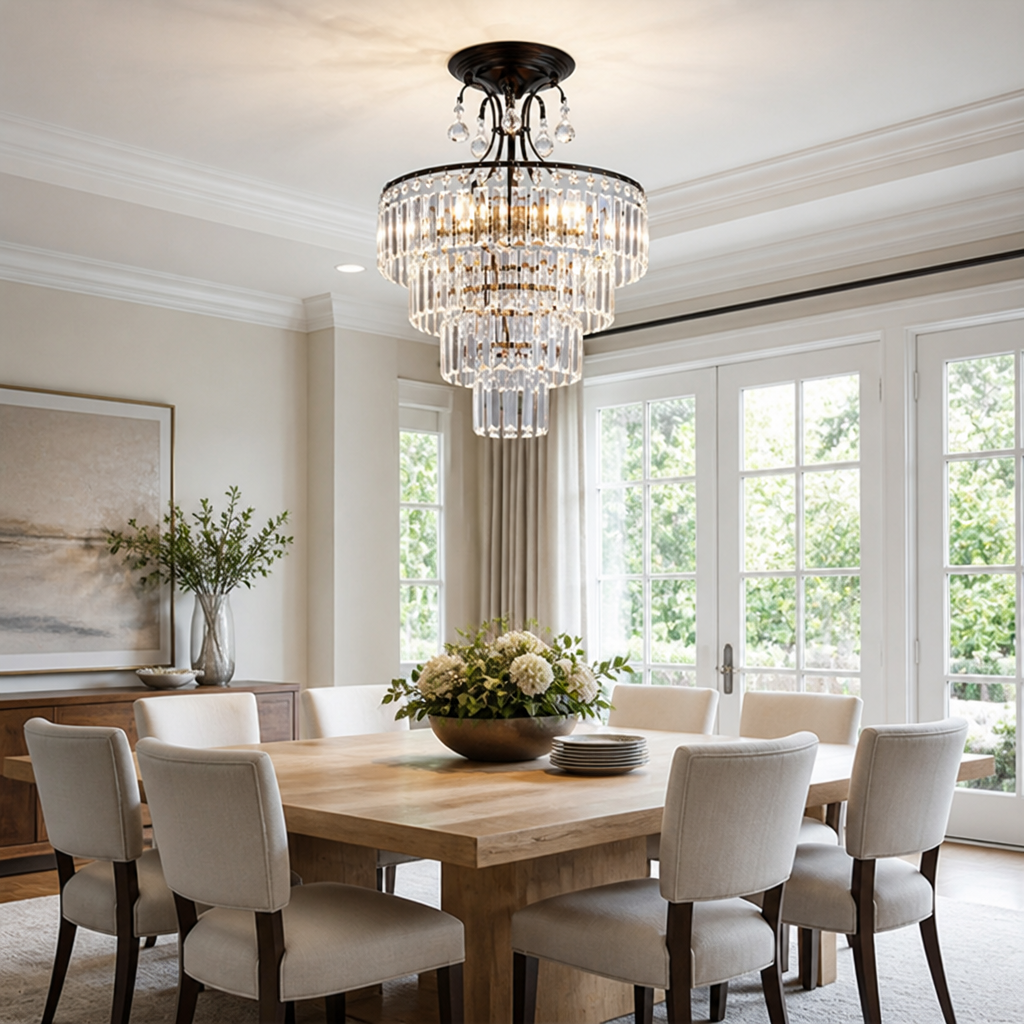 Modern Crystal Semi-Flush Chandelier