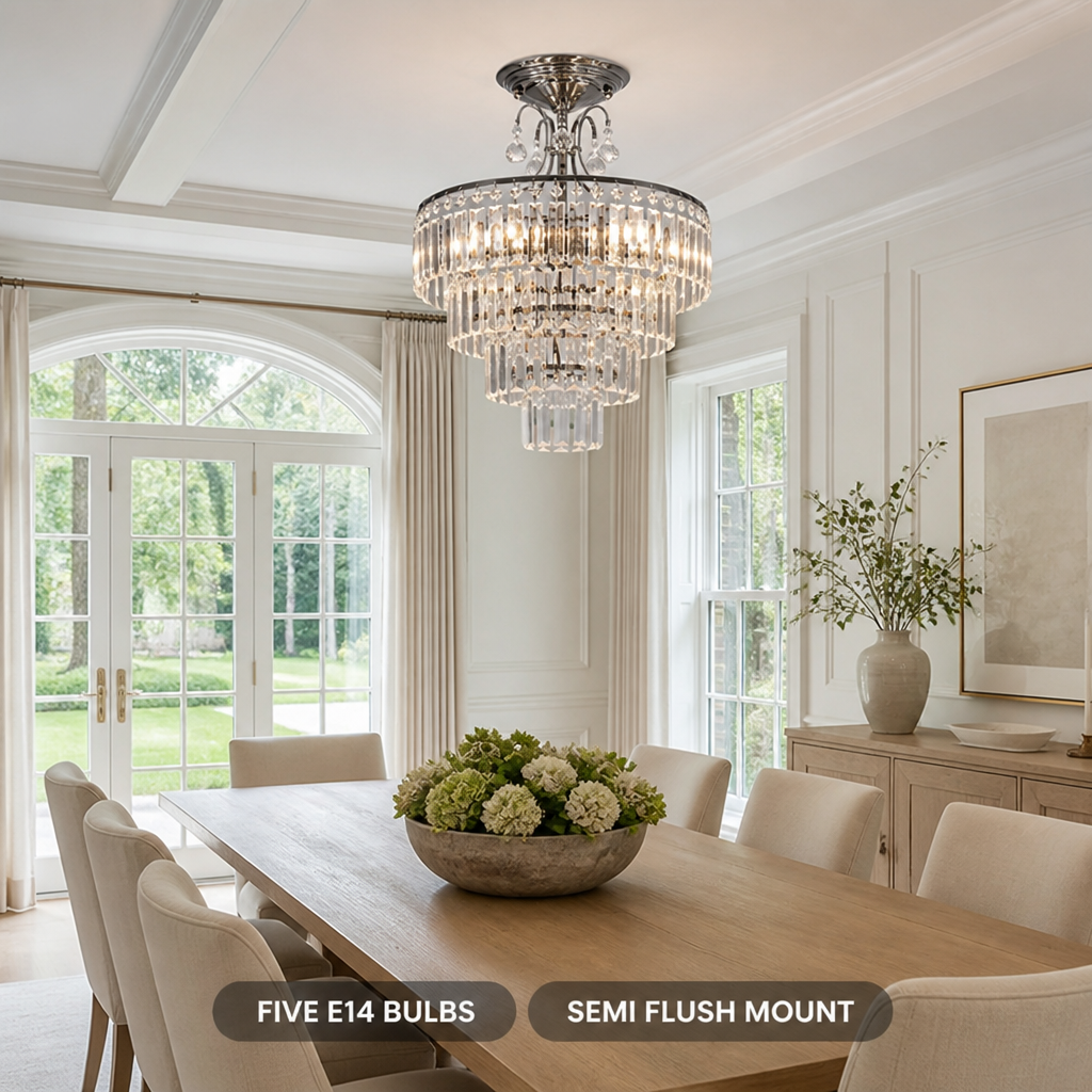 Modern Crystal Semi-Flush Chandelier