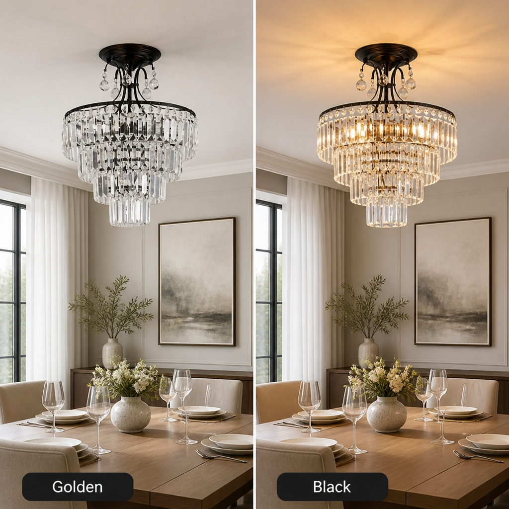 Modern Crystal Semi-Flush Chandelier
