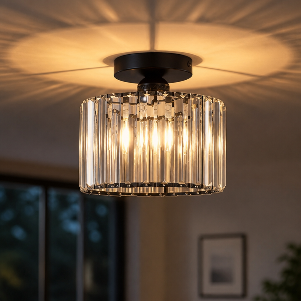 Modern Crystal Semi-Flush Chandelier