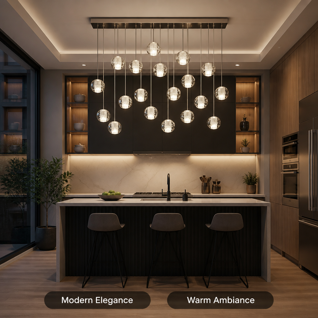 Modern Glass LED Crystal Ball Pendant Light