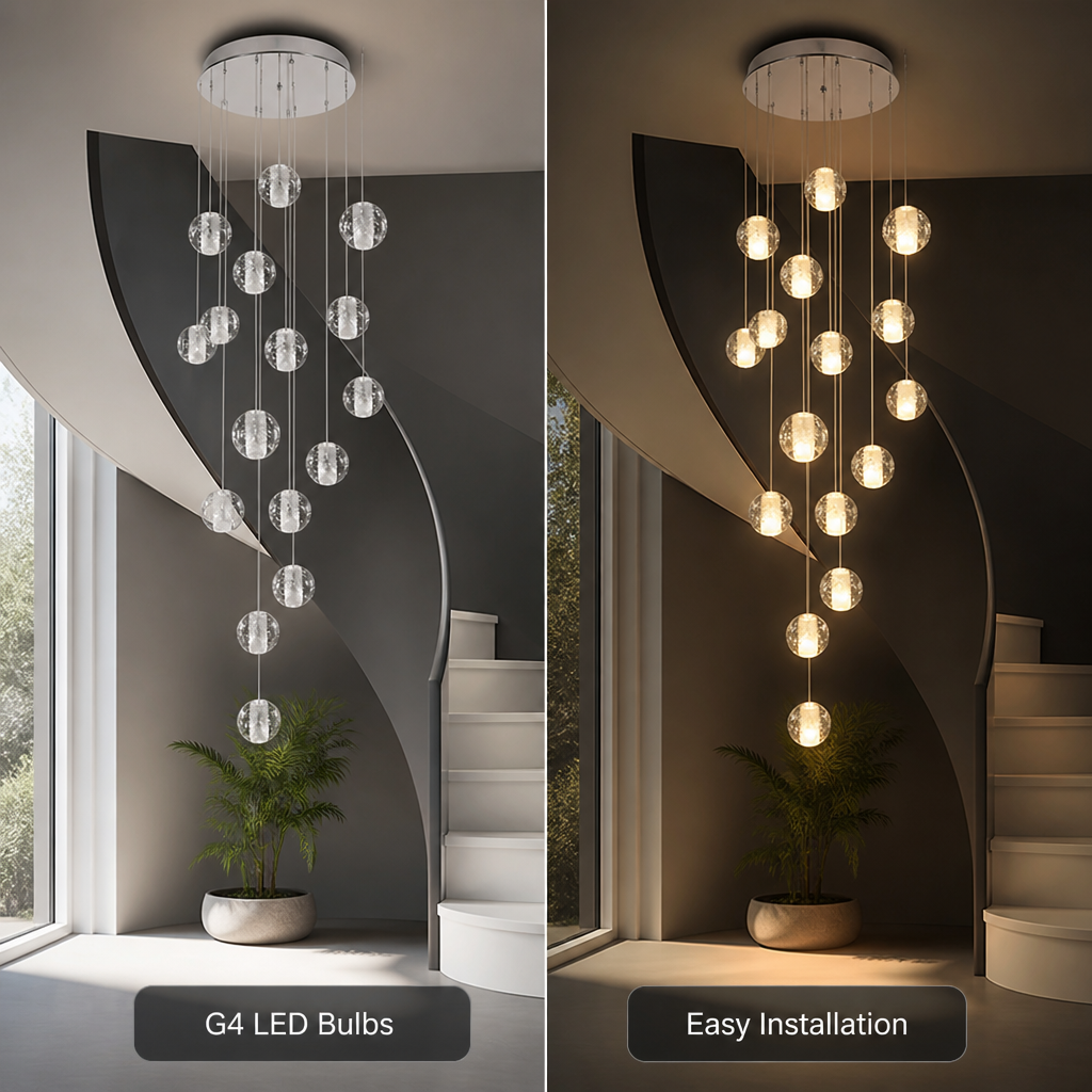 Modern Glass LED Crystal Ball Pendant Light