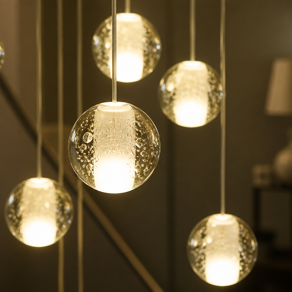 Modern Glass LED Crystal Ball Pendant Light