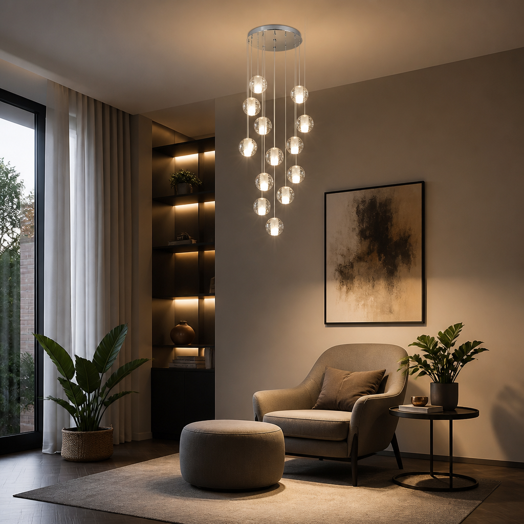 Modern Glass LED Crystal Ball Pendant Light