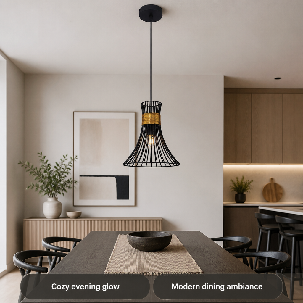 Modern Gold & Black Conical Pendant Light