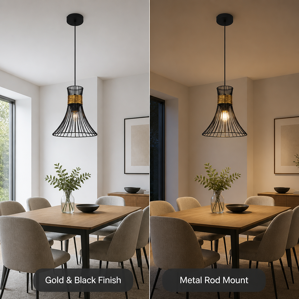 Modern Gold & Black Conical Pendant Light