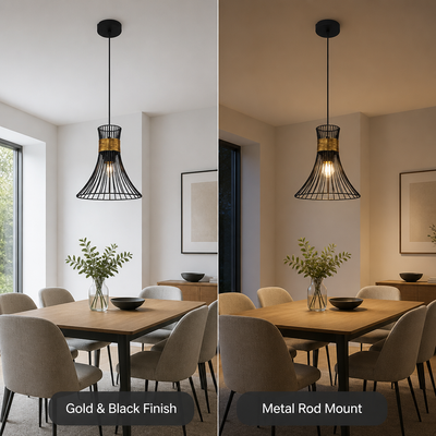 Modern Gold & Black Conical Pendant Light