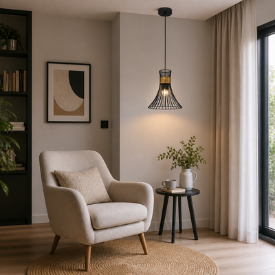Modern Gold & Black Conical Pendant Light