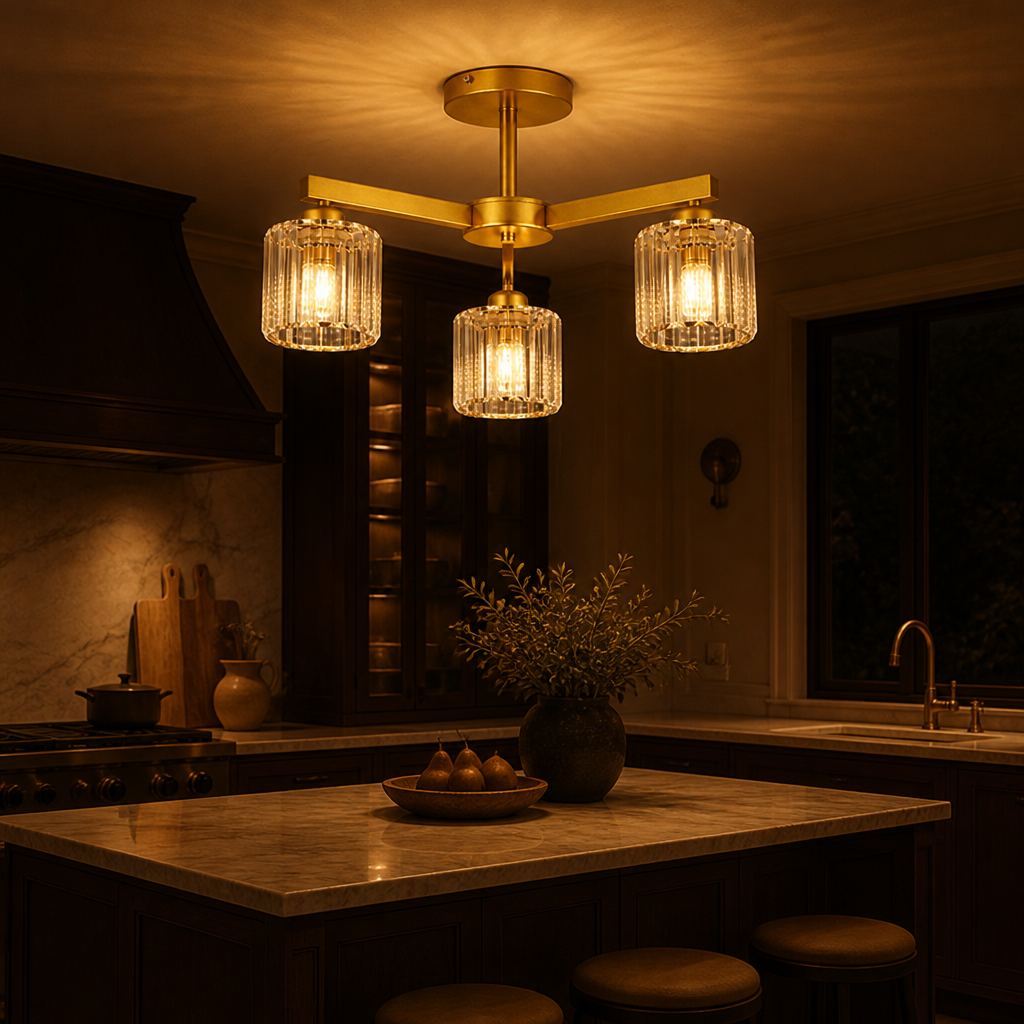 Modern Gold Crystal 3-Light Chandelier