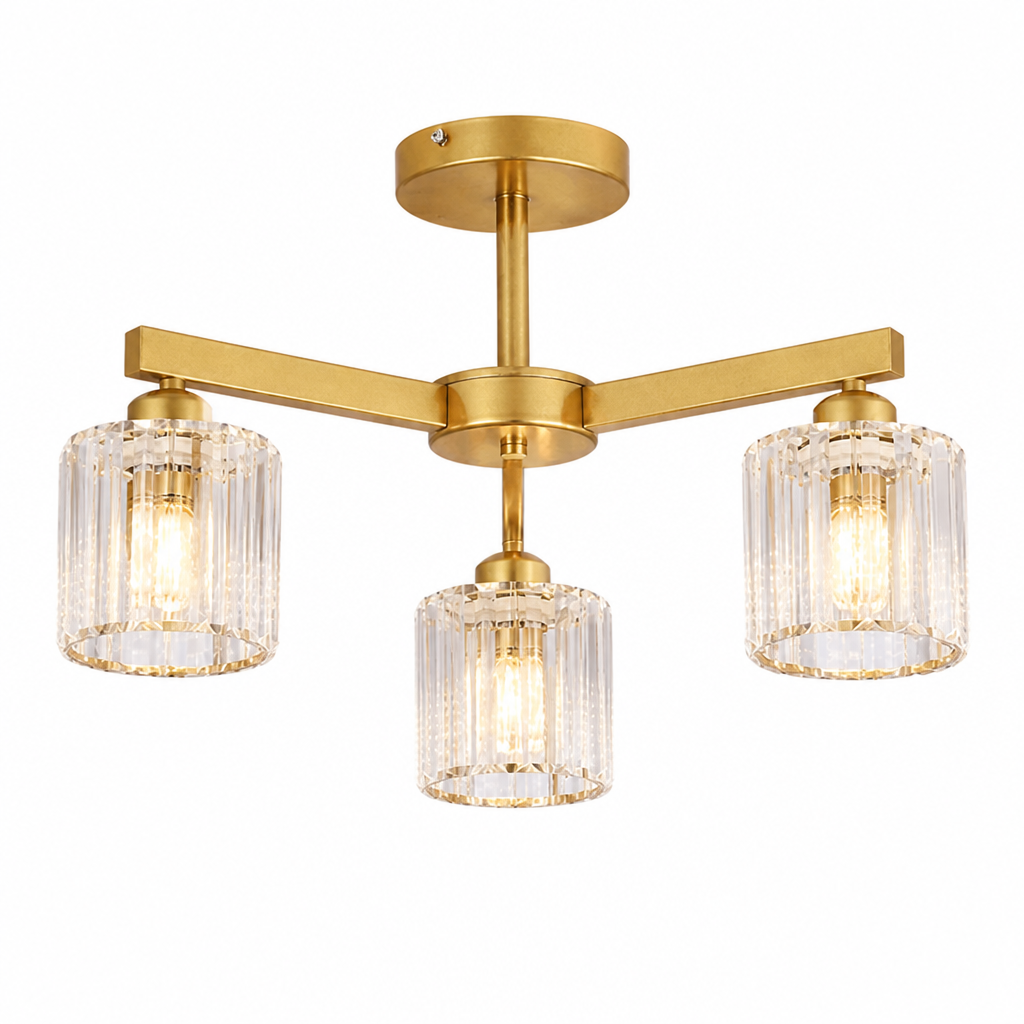 Modern Gold Crystal 3-Light Chandelier