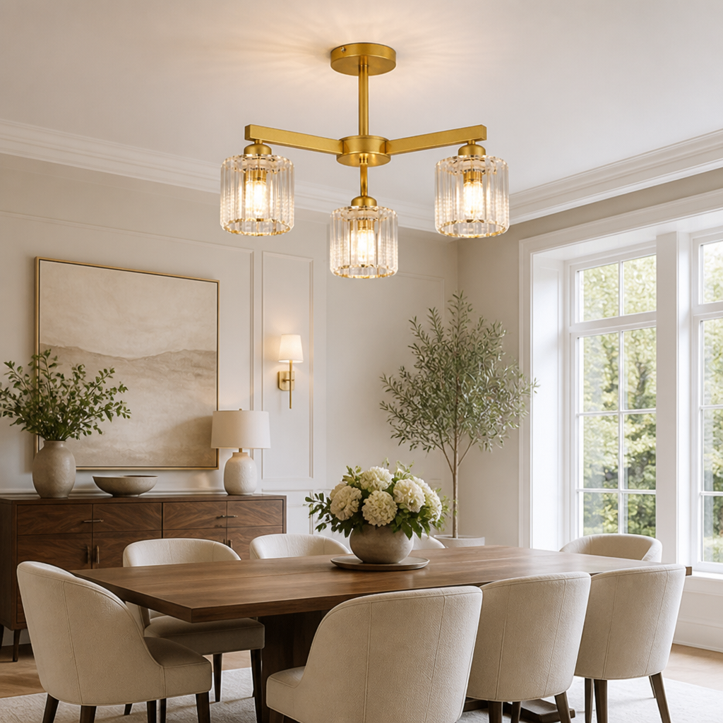 Modern Gold Crystal 3-Light Chandelier