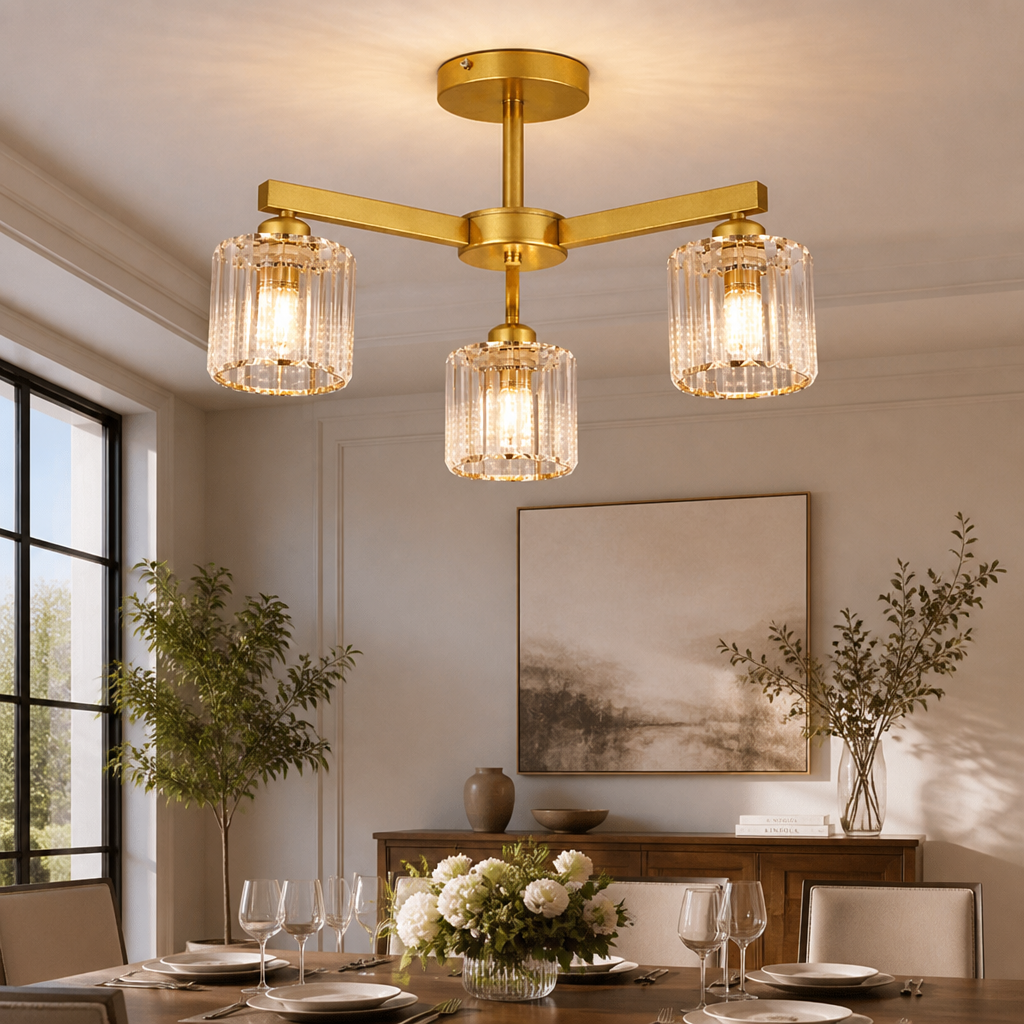 Modern Gold Crystal 3-Light Chandelier