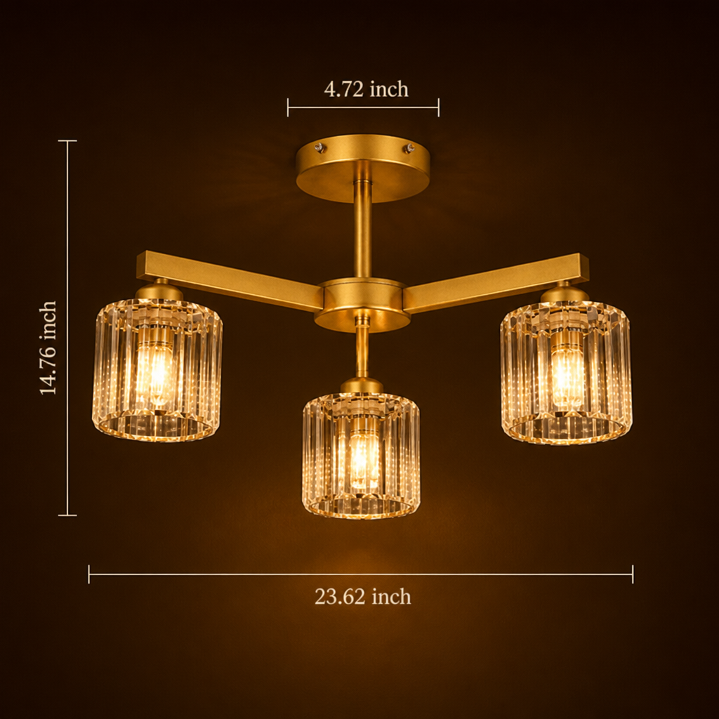 Modern Gold Crystal 3-Light Chandelier