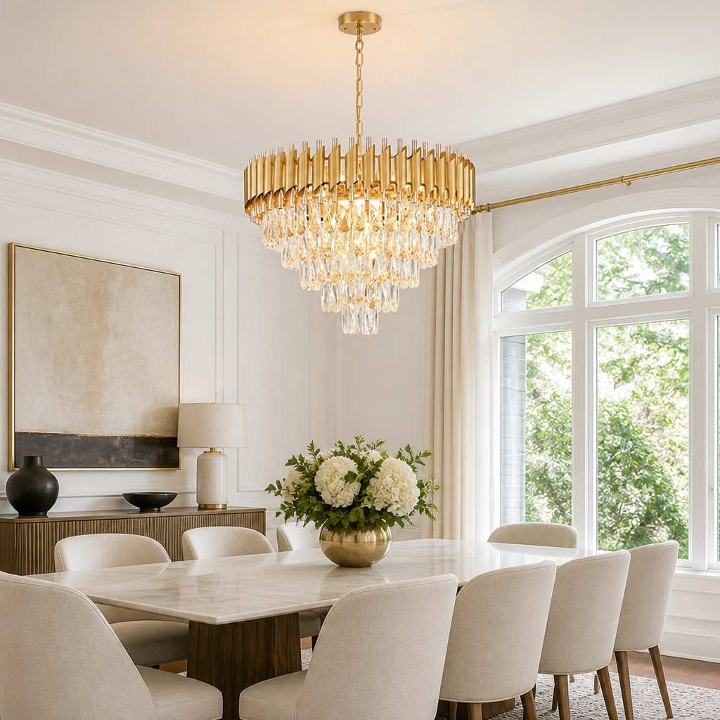 Modern Gold Crystal 5-Tier Raindrop Chandelier