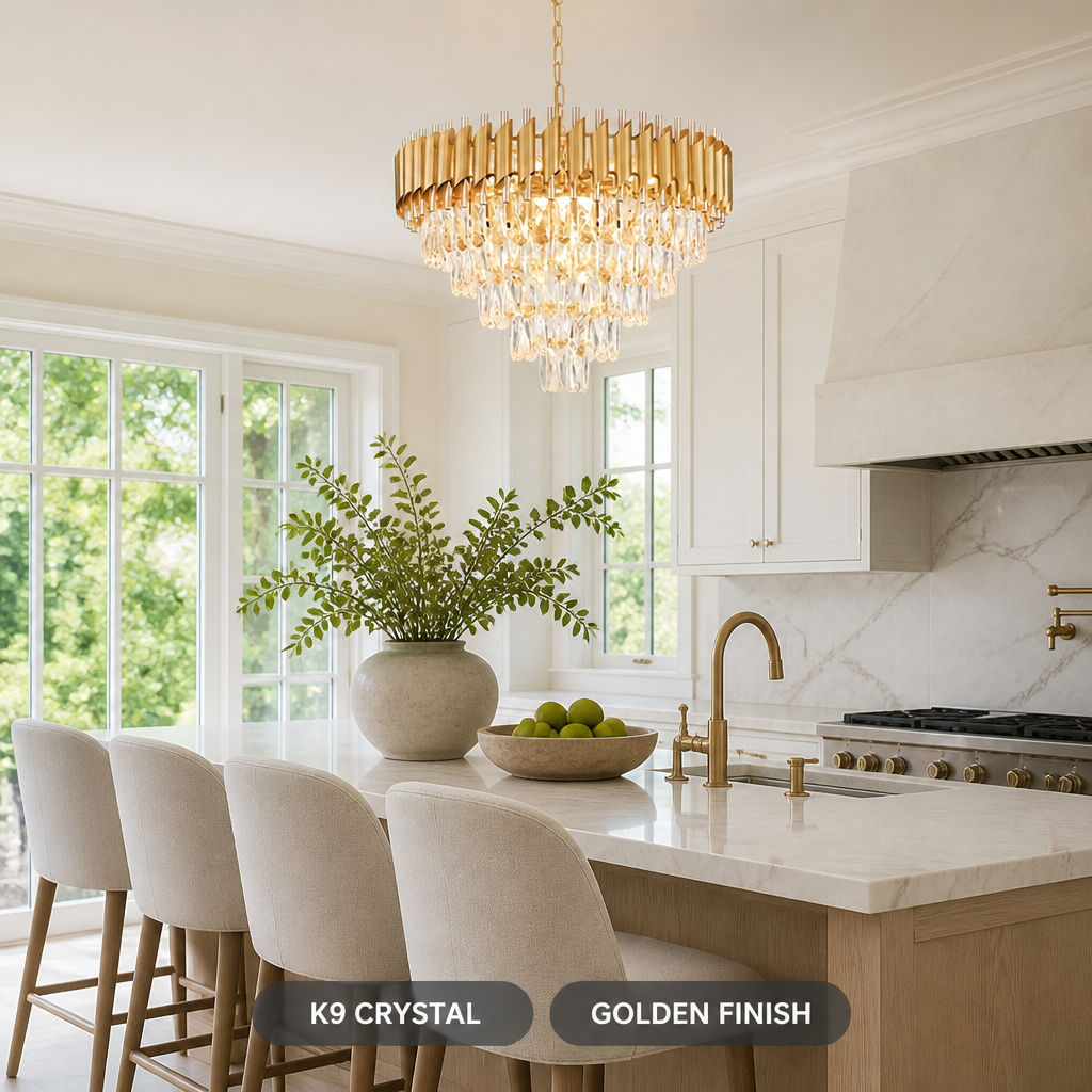 Modern Gold Crystal 5-Tier Raindrop Chandelier