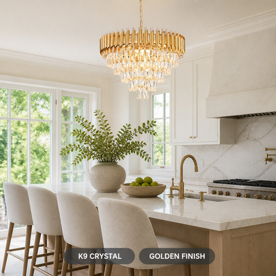 Modern Gold Crystal 5-Tier Raindrop Chandelier