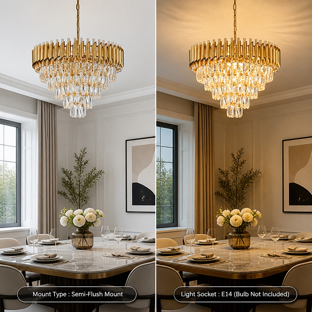 Modern Gold Crystal 5-Tier Raindrop Chandelier