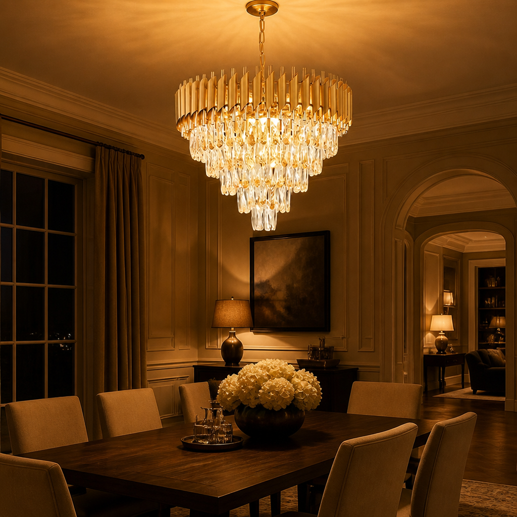 Modern Gold Crystal 5-Tier Raindrop Chandelier