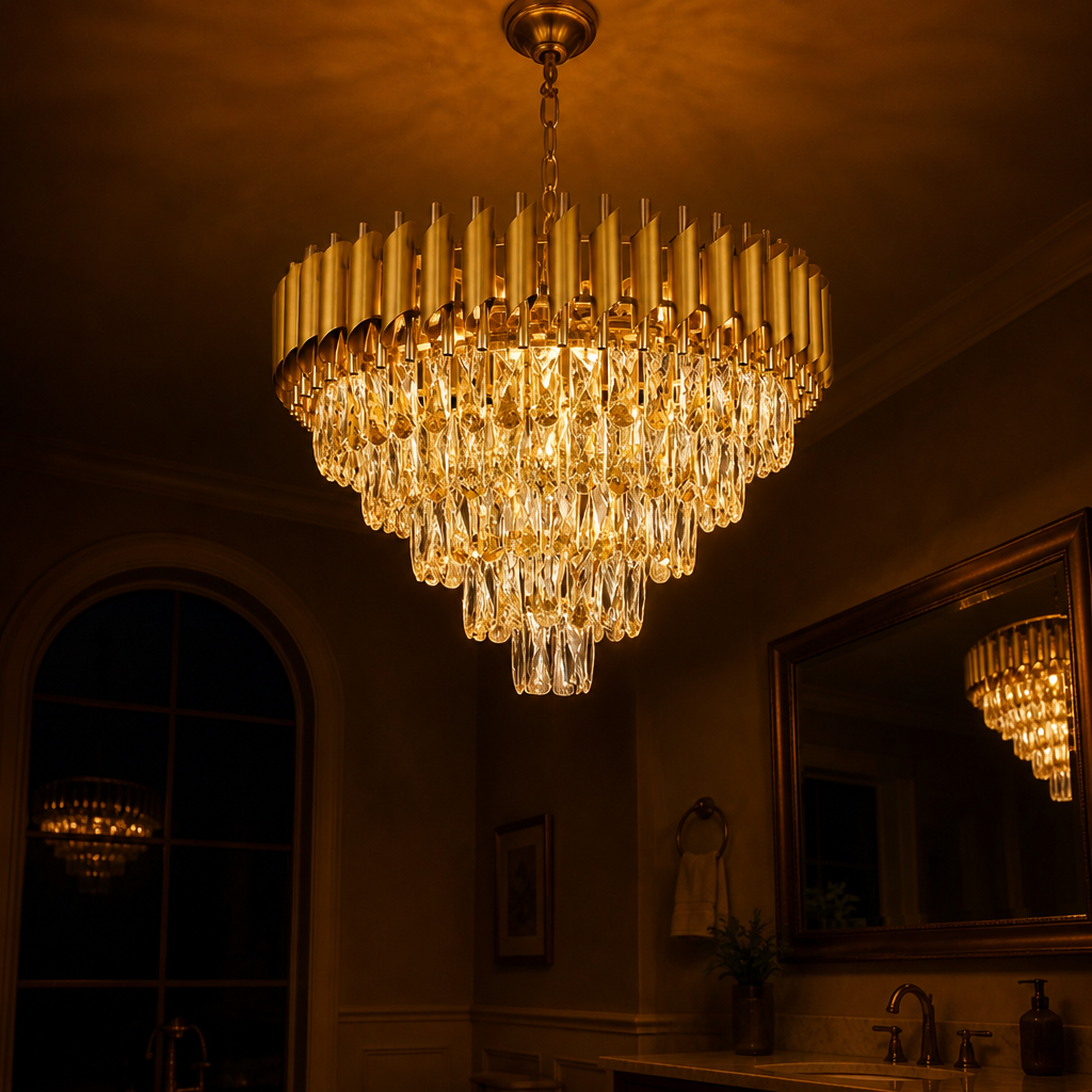 Modern Gold Crystal 5-Tier Raindrop Chandelier