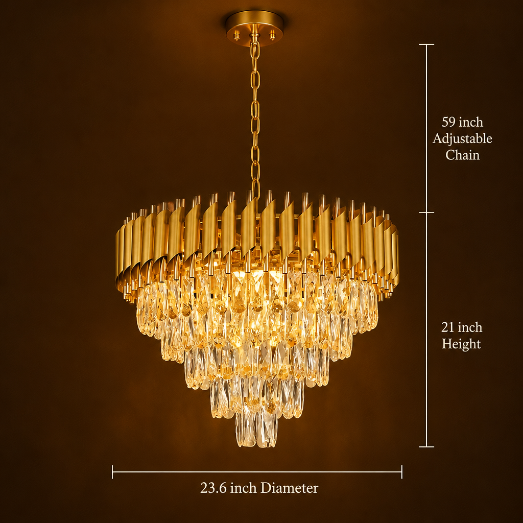 Modern Gold Crystal 5-Tier Raindrop Chandelier
