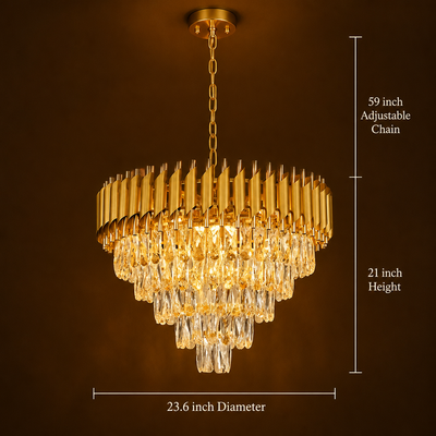 Modern Gold Crystal 5-Tier Raindrop Chandelier