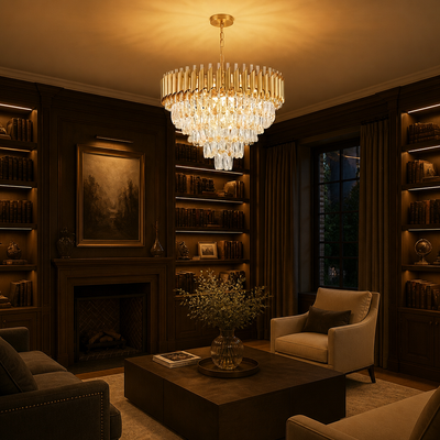 Modern Gold Crystal 5-Tier Raindrop Chandelier