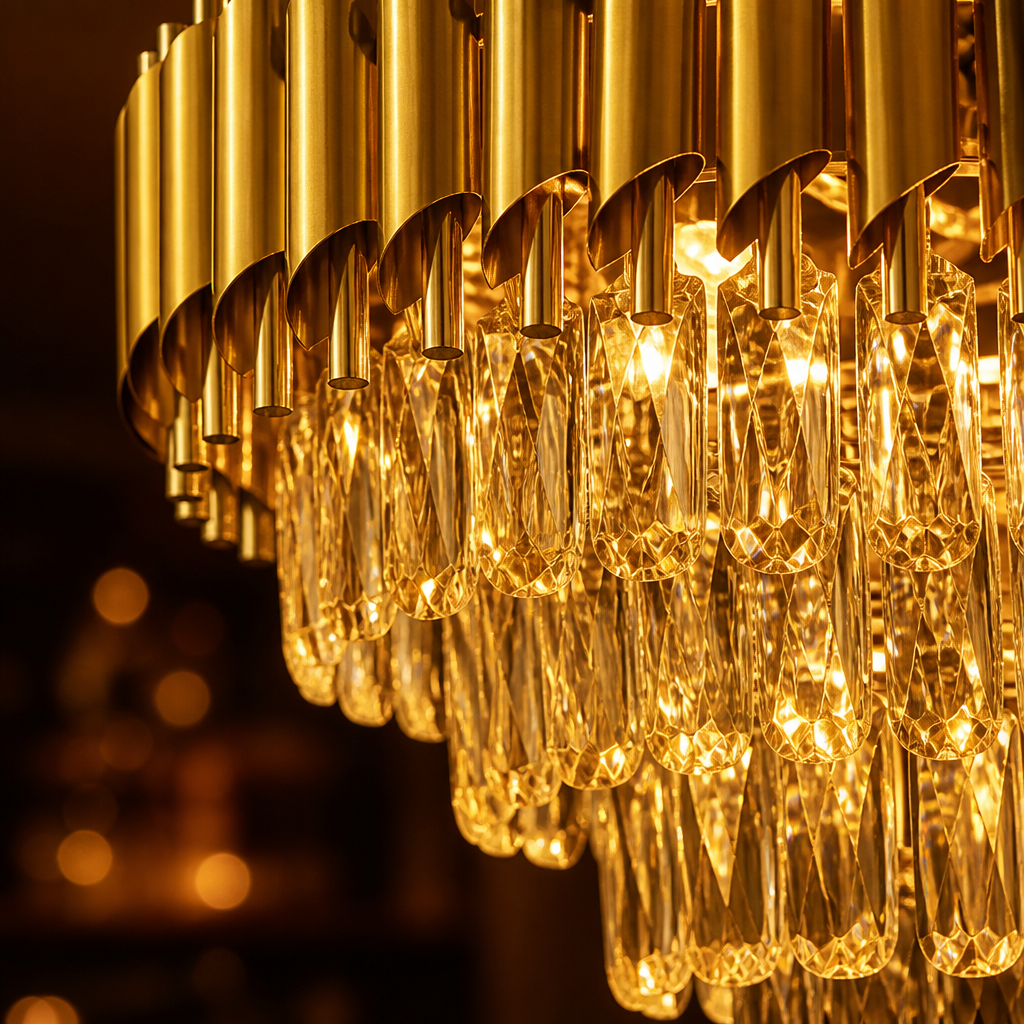 Modern Gold Crystal 5-Tier Raindrop Chandelier