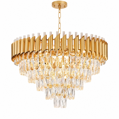 Modern Gold Crystal 5-Tier Raindrop Chandelier