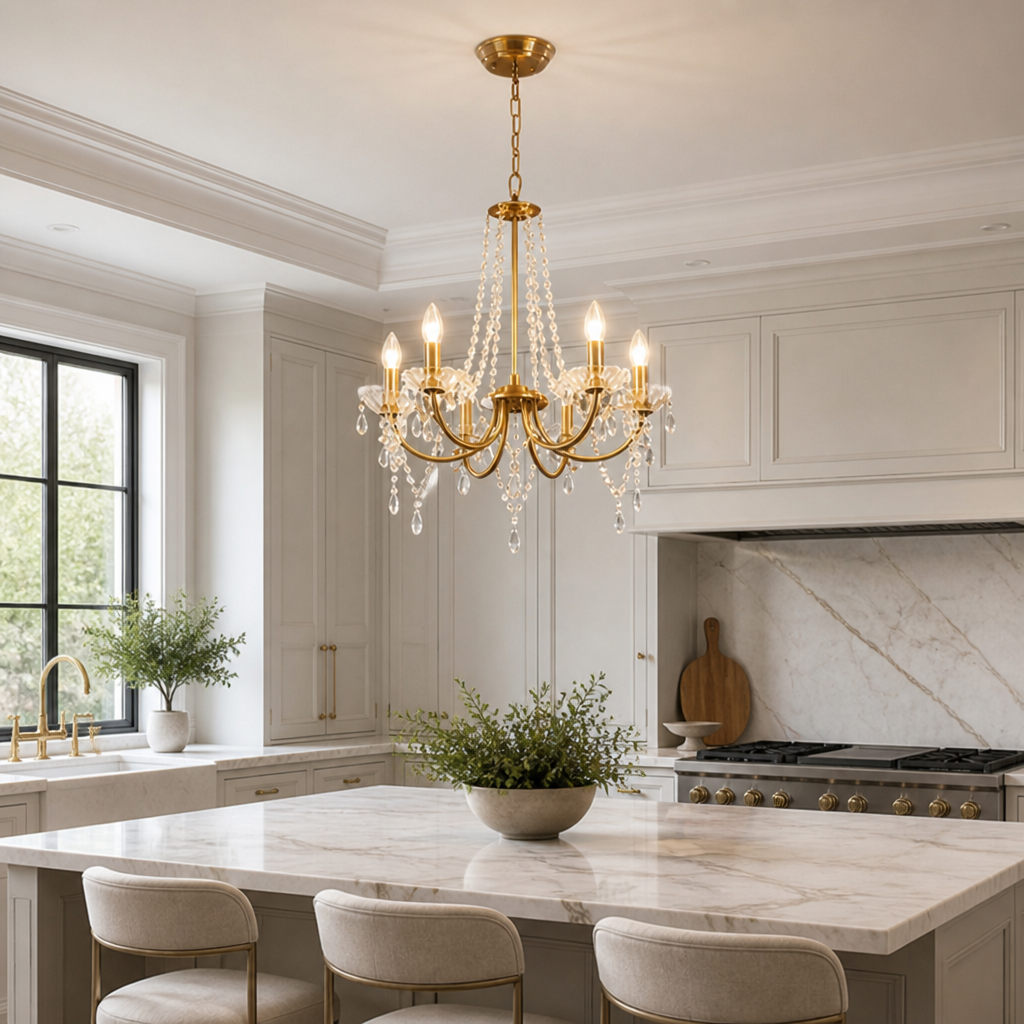 Modern Gold Crystal 6-Arm Chandelier