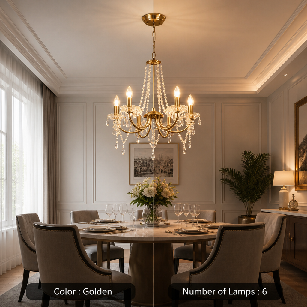 Modern Gold Crystal 6-Arm Chandelier