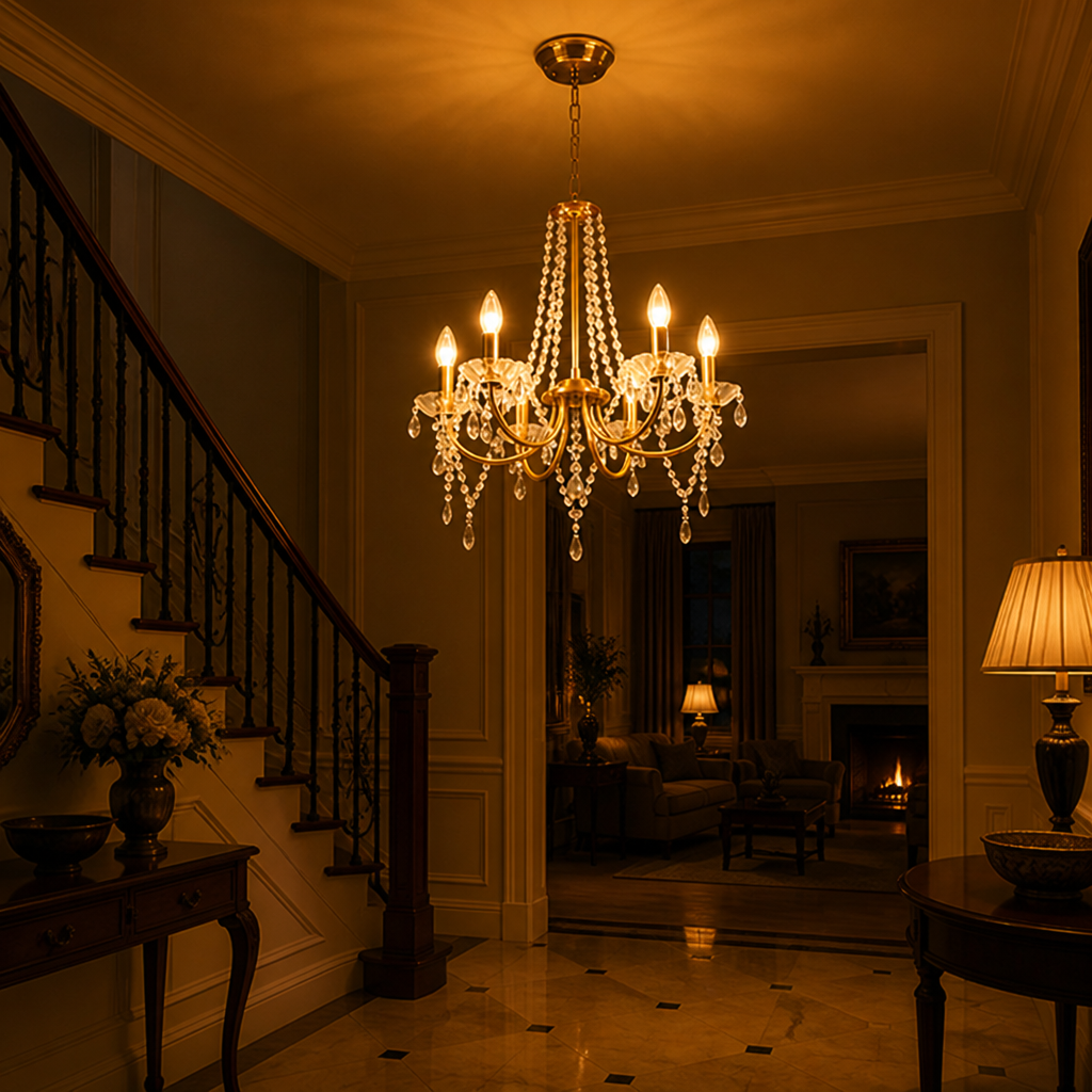 Modern Gold Crystal 6-Arm Chandelier