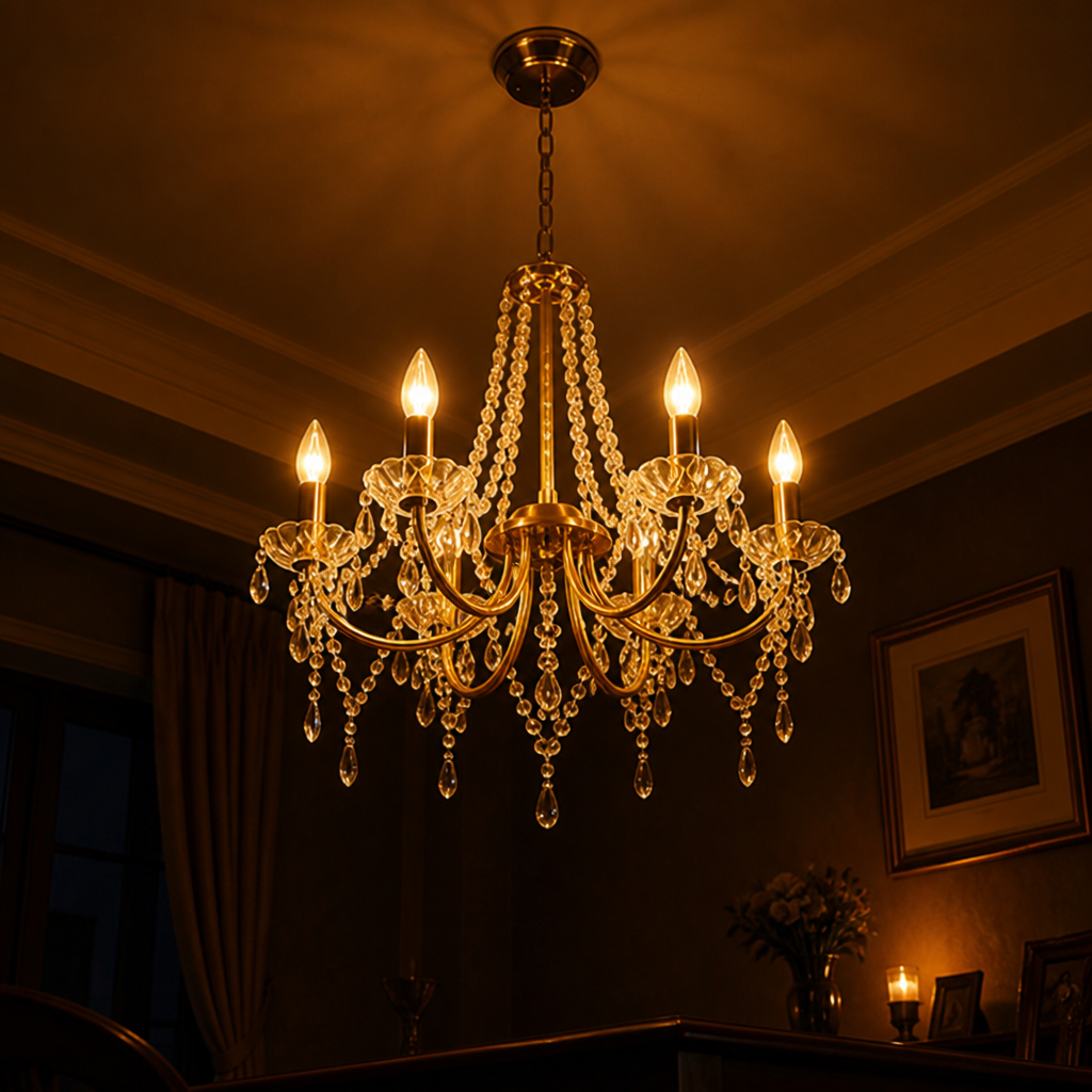 Modern Gold Crystal 6-Arm Chandelier