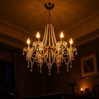 Modern Gold Crystal 6-Arm Chandelier