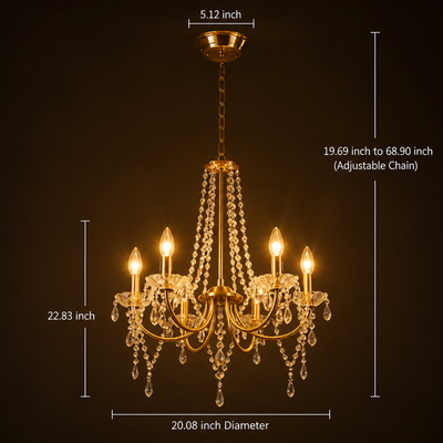 Modern Gold Crystal 6-Arm Chandelier