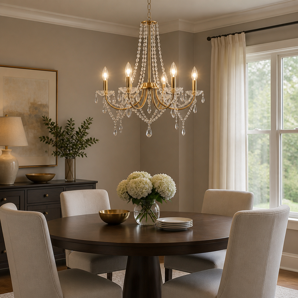 Modern Gold Crystal 6-Head Pendant Light