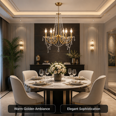 Modern Gold Crystal 6-Head Pendant Light