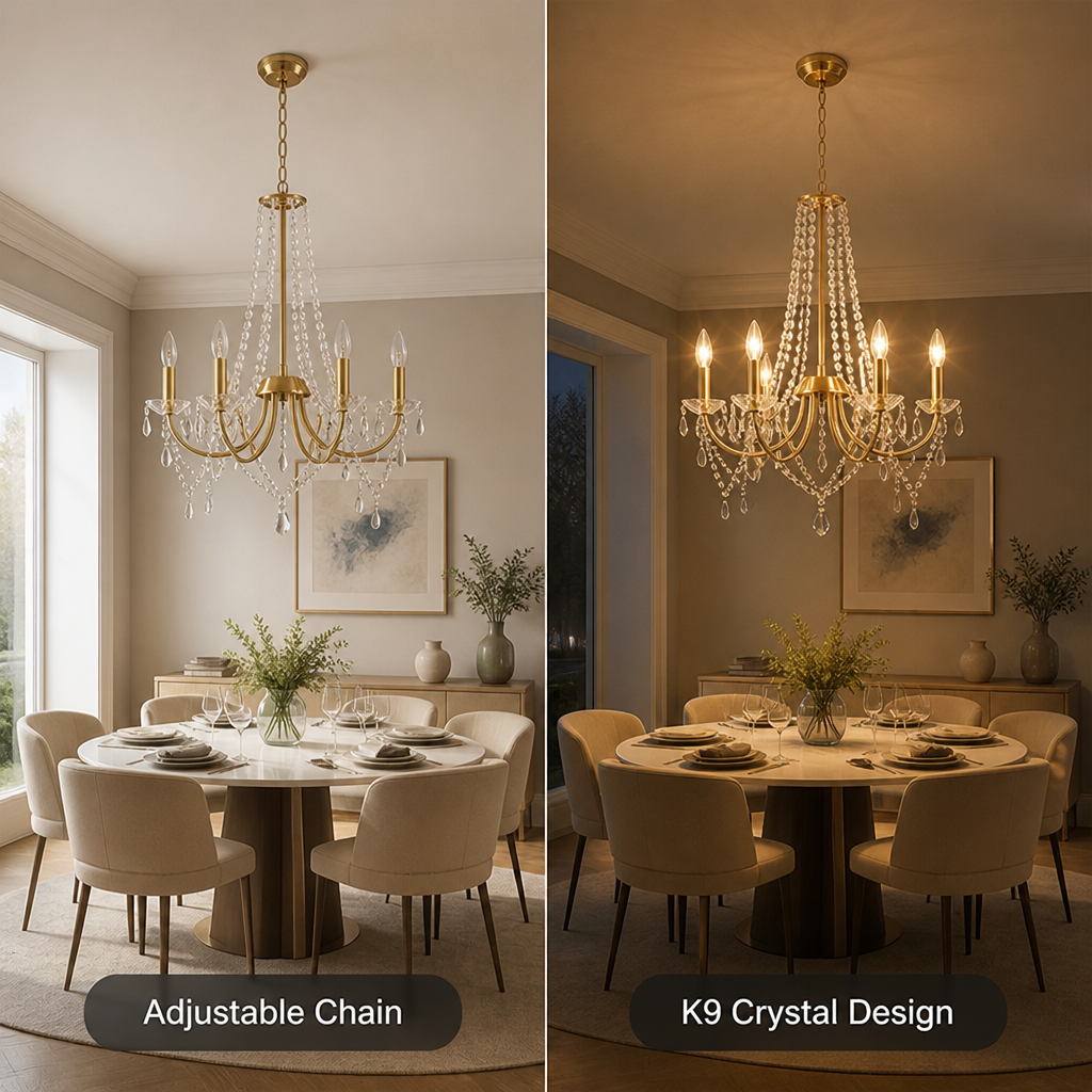 Modern Gold Crystal 6-Head Pendant Light